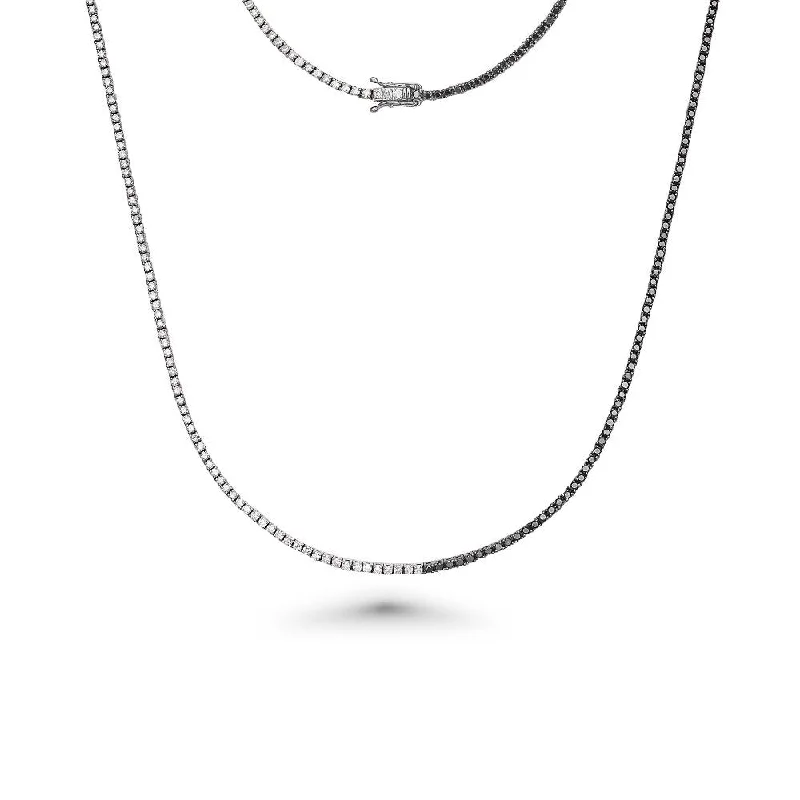 Women’s gemstone necklaces-Black & White Diamond Tennis Necklace ( 4.90 ct.) 2.70 mm 4-Prongs Setting in 14K Gold