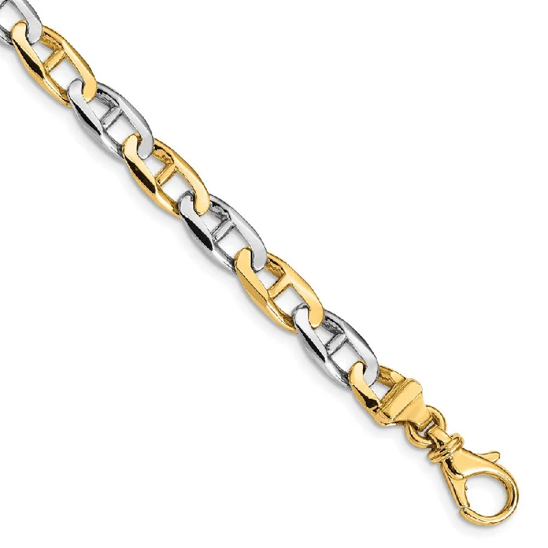 Women’s sterling silver bracelets-14K Two-tone 6.6mm Hand-polished Fancy Anchor Link Bracelet-WBC-LK505-8.25