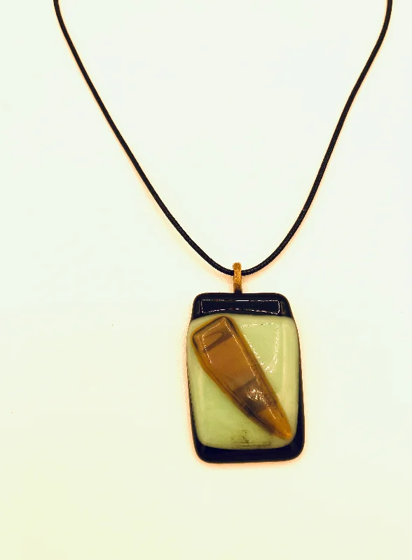 Women’s classic gold necklaces-Necklace with Fused Glass Pendant, Black and Green