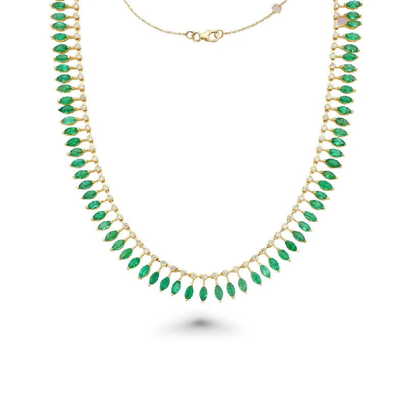 Women’s silver pendant necklaces-Diamond & Dangling Marquise Shape Emerald Choker Necklace (16.80 ct.) in 14K Gold