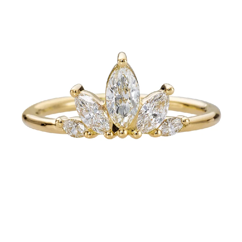 Women’s statement cocktail rings-Petal Wedding Band with Marquise Cut Diamonds