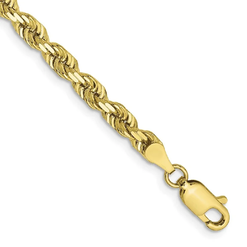 Women’s wedding bracelets-10k Yellow Gold 4mm Diamond-Cut Quadruple Rope Chain Bracelet, 7"