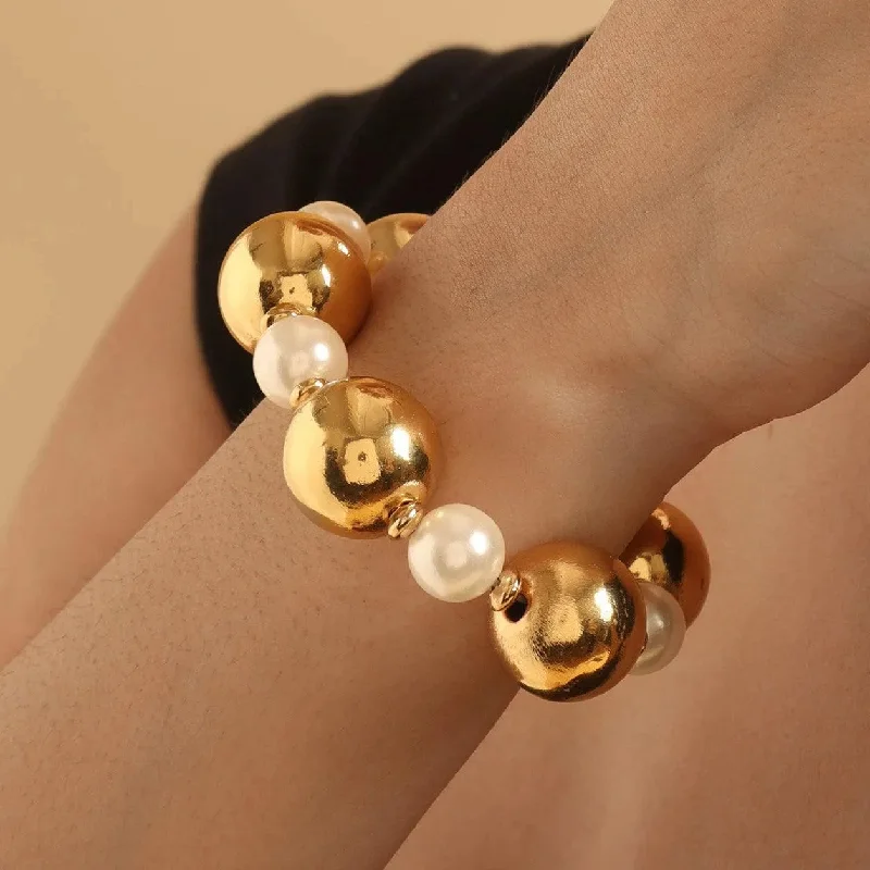 Women’s crystal bracelets-TFC Bold And Gold Pearl Bead Bracelet