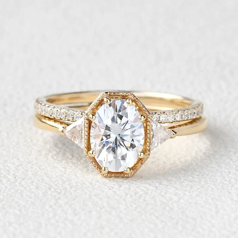 Women’s custom gold rings-1.5ct Geometric Moissanite Retro Style Ring Set 2pcs