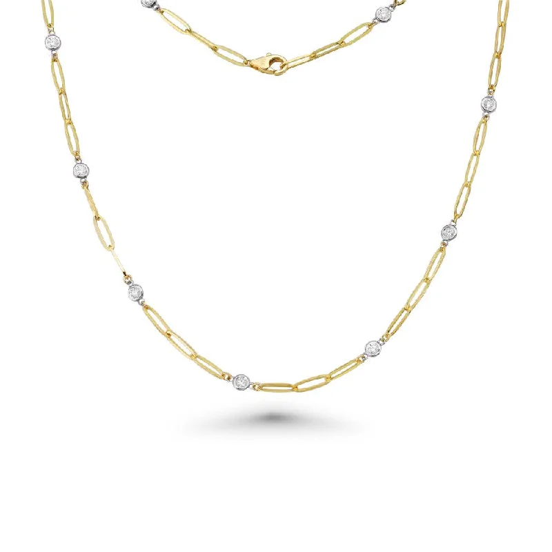 Women’s rose gold necklaces-Alternate Bezel Diamond Paper Clip Necklace (0.96 ct.) in 14K Gold