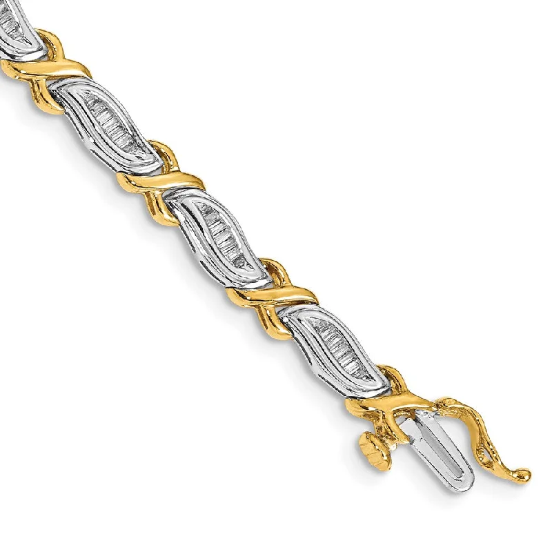 Women’s heart charm bracelets-14k Two-Tone 1ct. Baguette Diamond Bracelet-WBC-BM4615-100-WYA