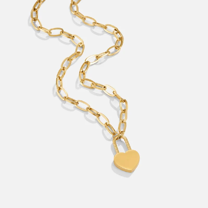 Women’s statement crystal necklaces-Heart Lock Pendant Necklace