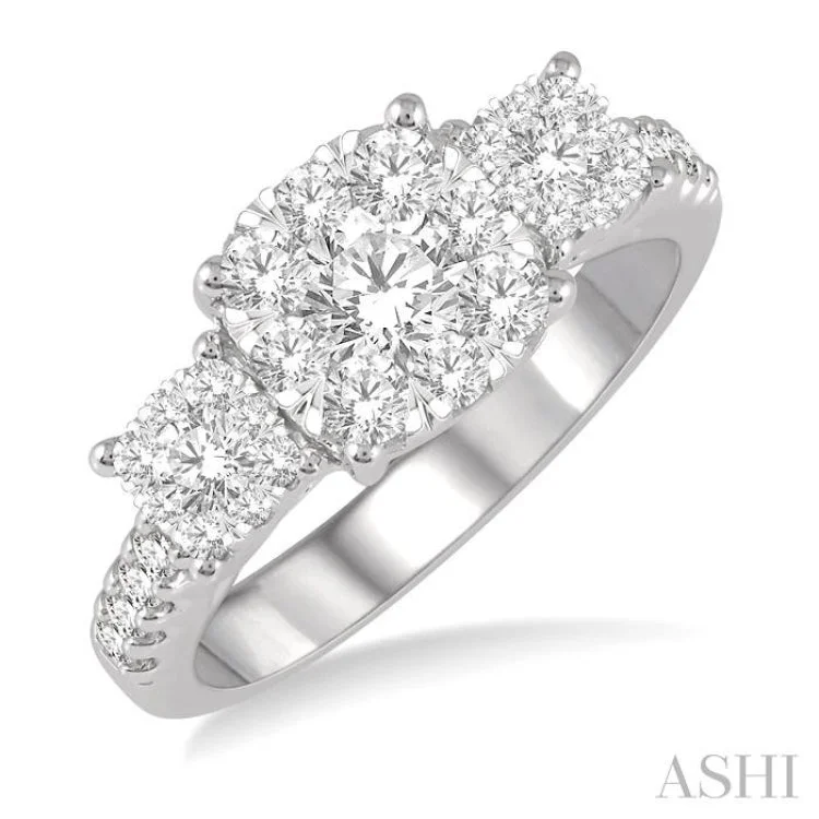 Women’s unique diamond engagement rings-1 1/10 Ctw Triple Circle Round Cut Lovebright Diamond Ring in 14K White Gold