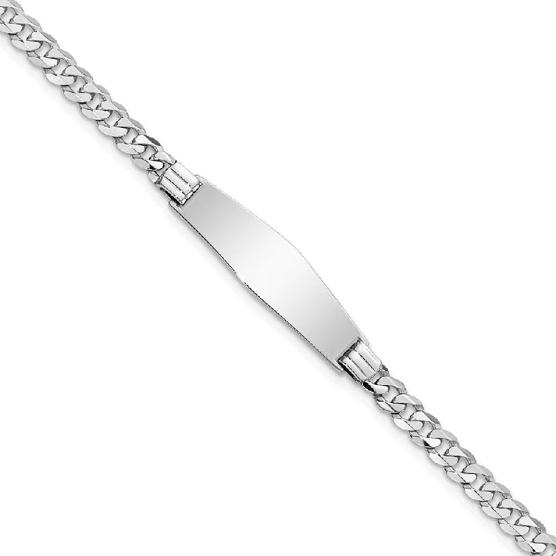 Women’s pearl bracelets-14k WG Soft Diamond Shape Flat Curb Link ID Bracelet-WBC-LID61CW-8