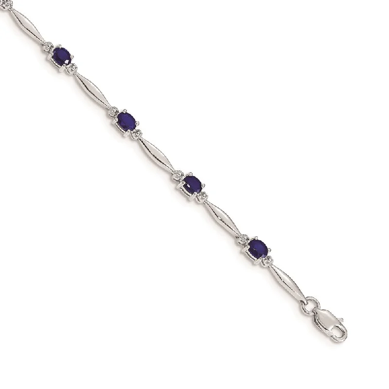 Women’s beaded bracelets-14k White Gold Diamond and Sapphire Bracelet-WBC-BM4484-SA-001-WA