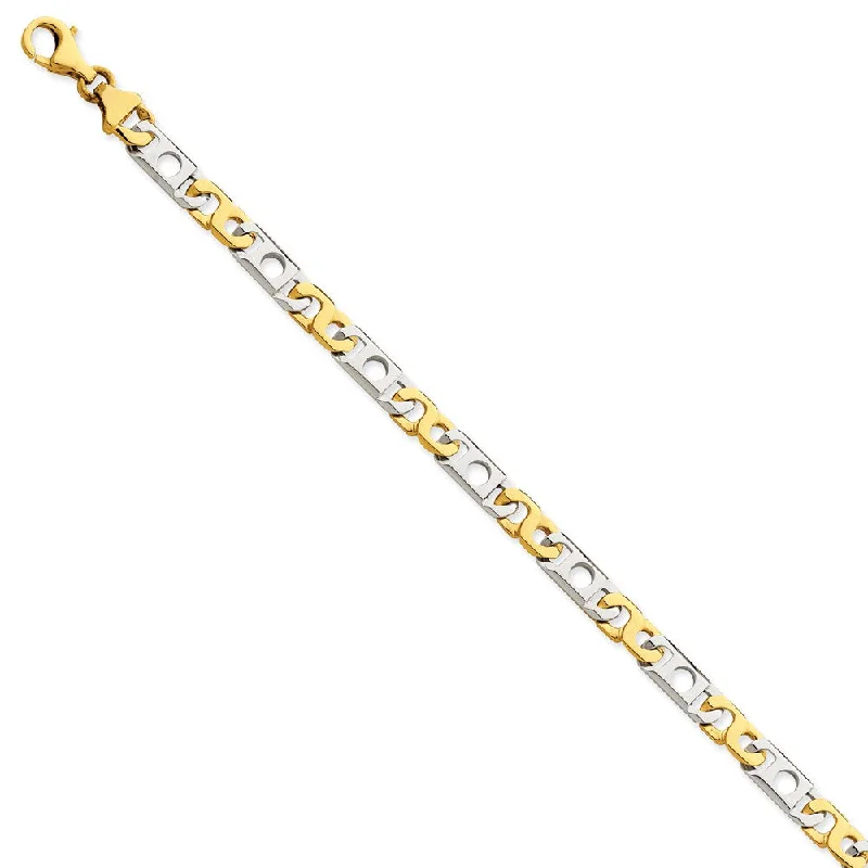 Women’s fashion bracelets-14K Two-tone 6mm Hand-polished Fancy Link Bracelet-WBC-LK225-9