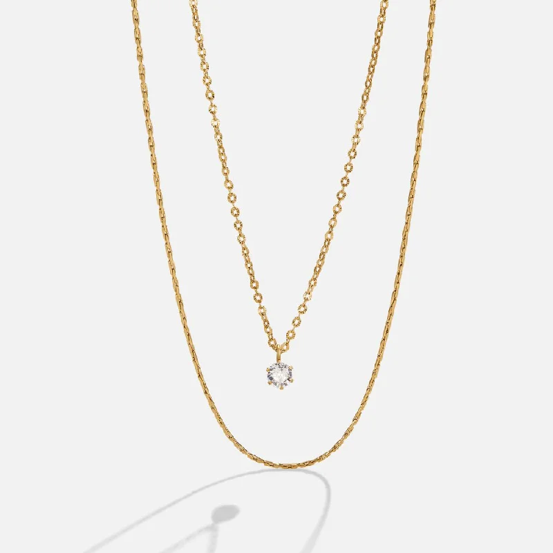 Women’s twisted necklaces-Dina Crystal & Gold Layered Necklace