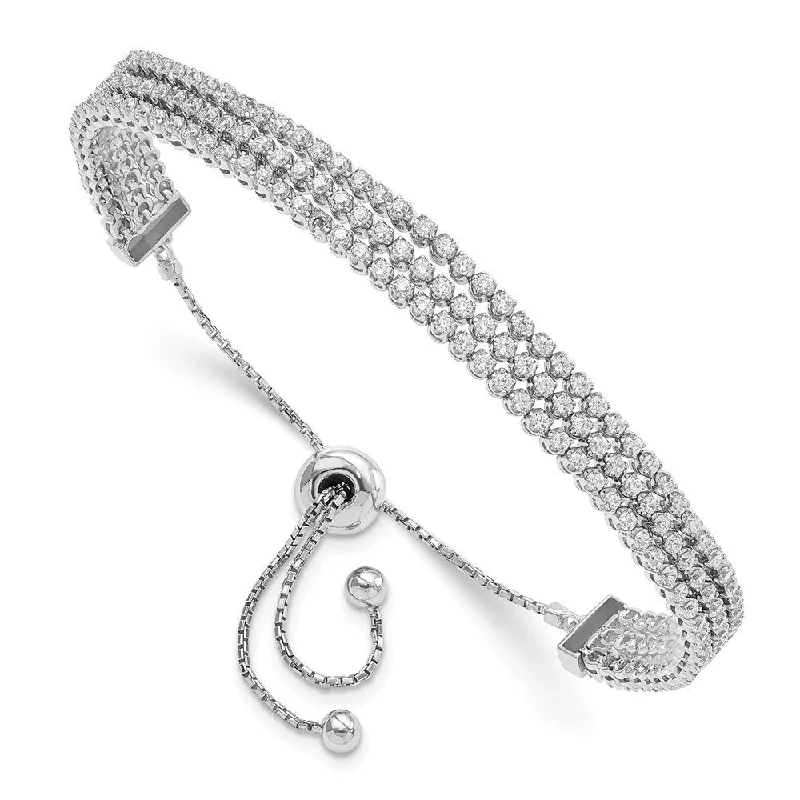 Women’s chain bracelets-925 Sterling Silver Cubic Zirconia Adjustable Bracelet