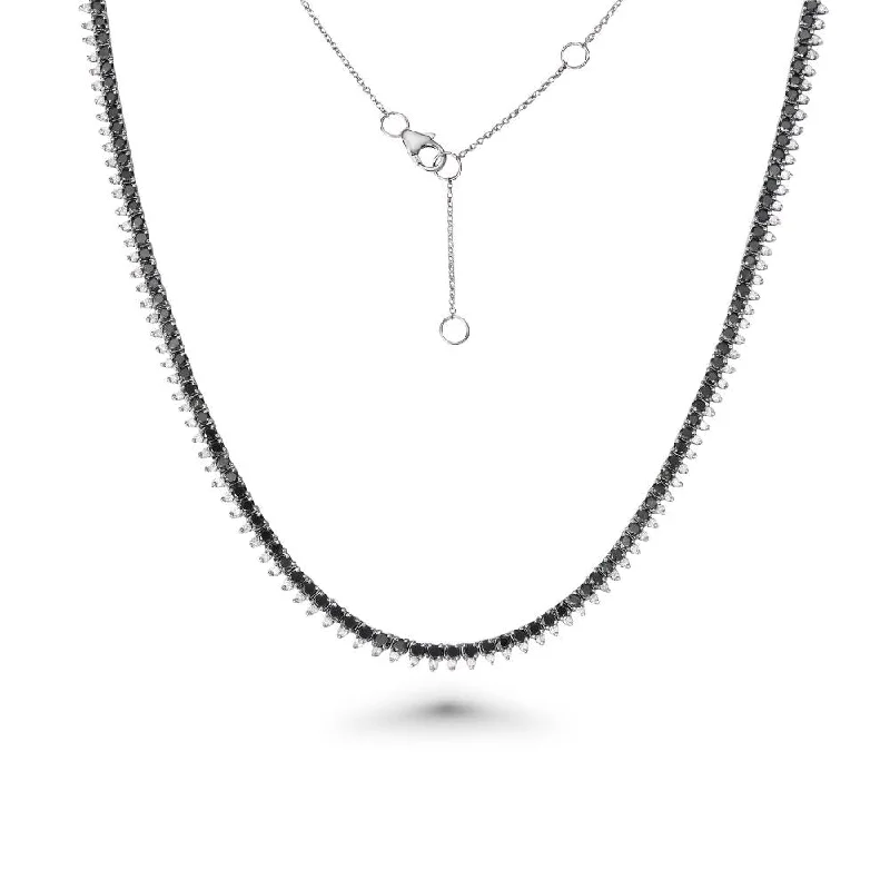 Women’s multi-stone necklaces-Black & White Diamond Halfway Tennis Choker Necklace (6.15 ct.) in 14K Gold