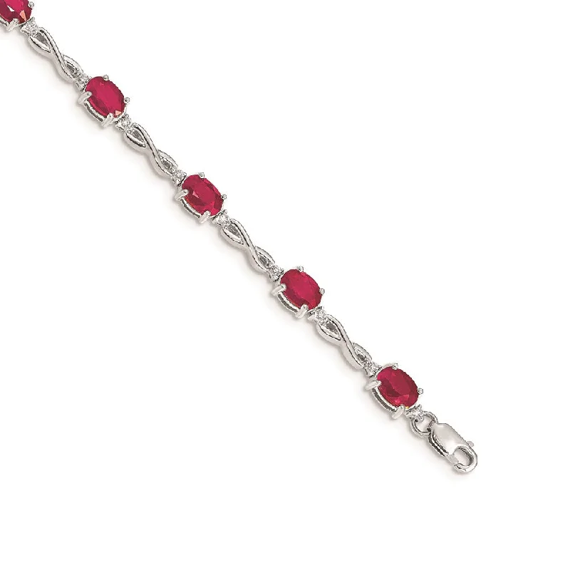 Women’s tennis bracelets-14k White Gold Diamond and Ruby Bracelet-WBC-BM4488-RU-025-WA