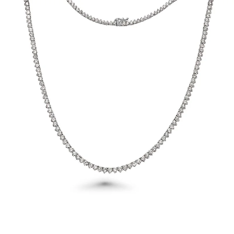 Women’s round pendant necklaces-Diamond Tennis Necklace (20.00 ct.) 4.00 mm 3-Prongs Setting in 14K Gold