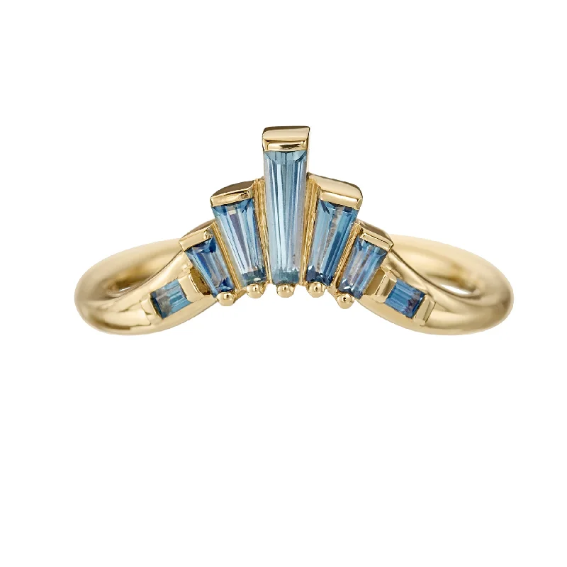 Women’s gold rings-Teal Sapphire Nesting Art Deco Wedding Ring