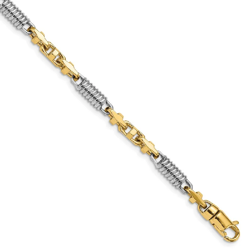 Women’s multi-stone bracelets-14K Two-tone 4.6mm Hand-polished Fancy Link Bracelet-WBC-LK573-8.75