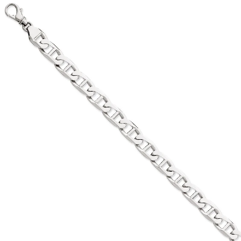 Women’s boho bracelets-14k White Gold 9mm Hand-Polished Anchor Link Bracelet-WBC-LK101W-8.5