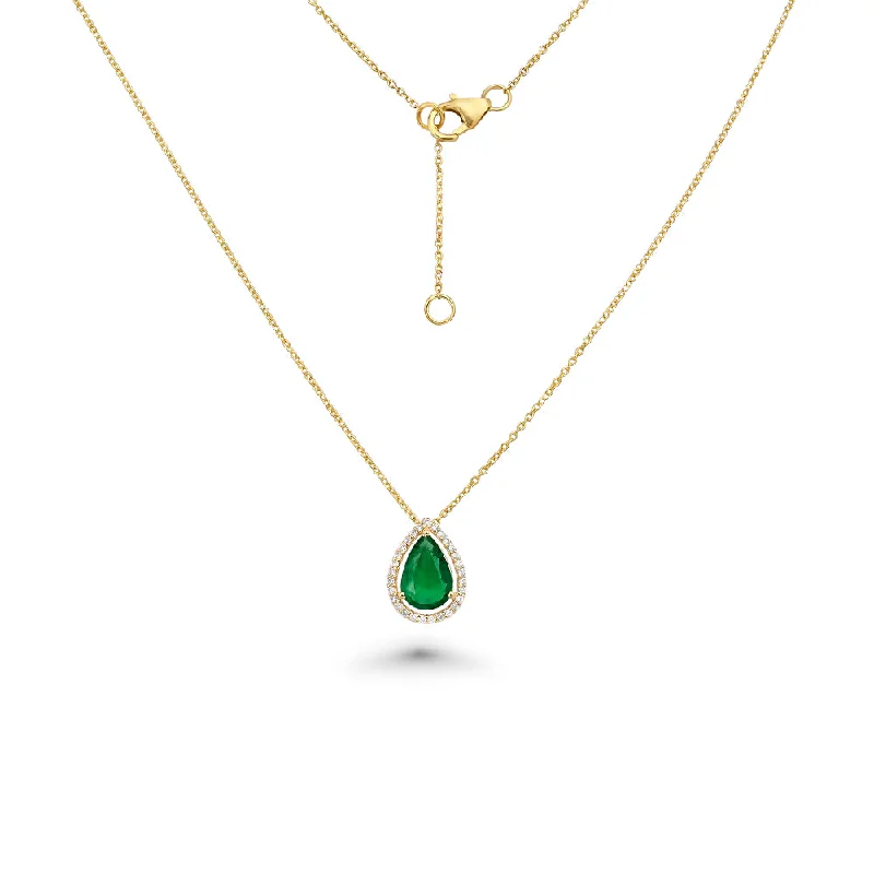 Women’s colorful necklaces-Pear Shape Emerald With Diamond Halo Necklace (2.90 ct.) in 14K Gold