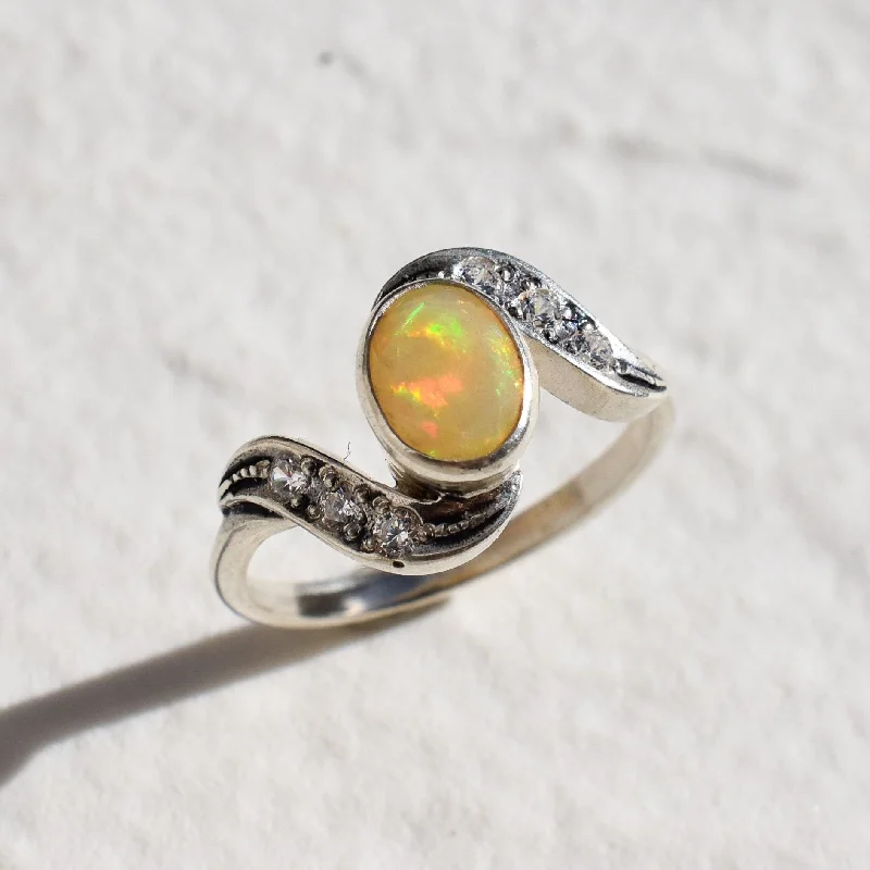 Women’s affordable diamond engagement rings-Genuine Opal Ring - Fire Opal Ring - Rainbow Engagement Ring