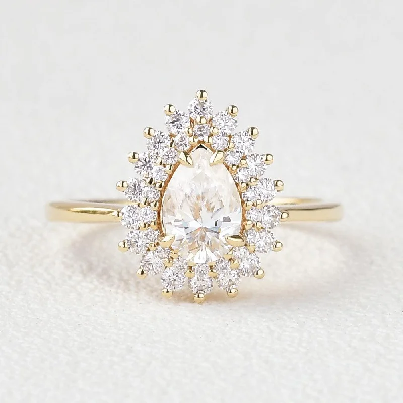 Women’s rose gold rings-Stacking Moissanite Yellow Gold Halo Ring