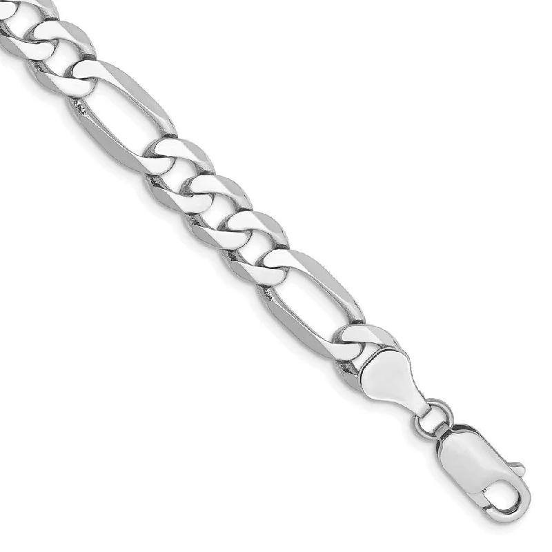 Women’s large gemstone bracelets-14k White Gold 7mm Flat Figaro Chain Bracelet, 9"