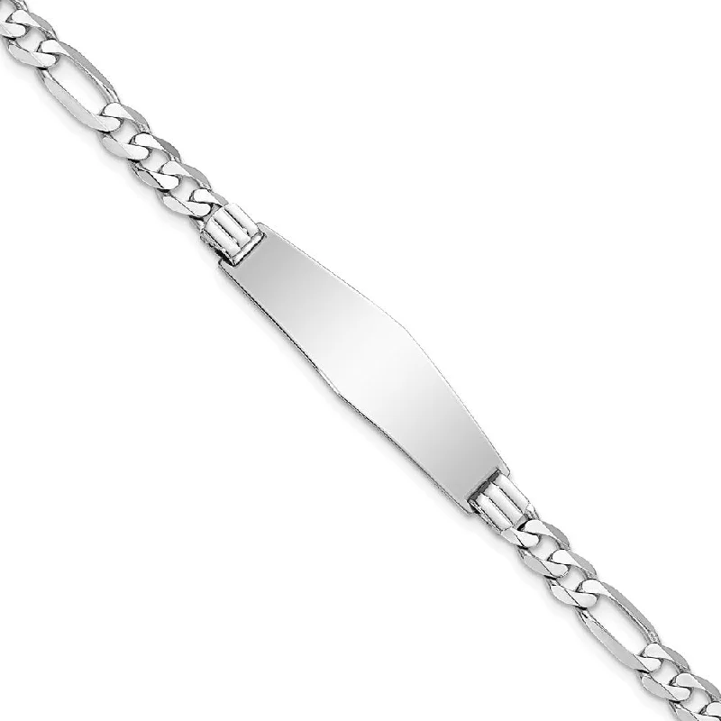 Women’s leather bracelets-14k WG Figaro Link Soft Diamond Shape ID Bracelet-WBC-LID78CW-7