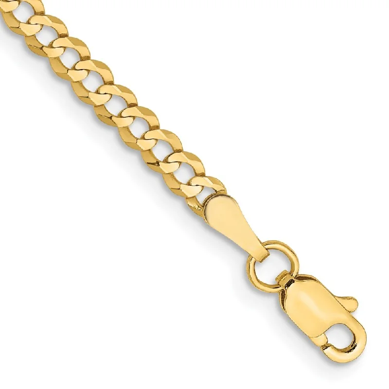 Women’s chunky bracelets-14k Yellow Gold 3.1mm Lightweight Flat Cuban Chain Bracelet, 7"