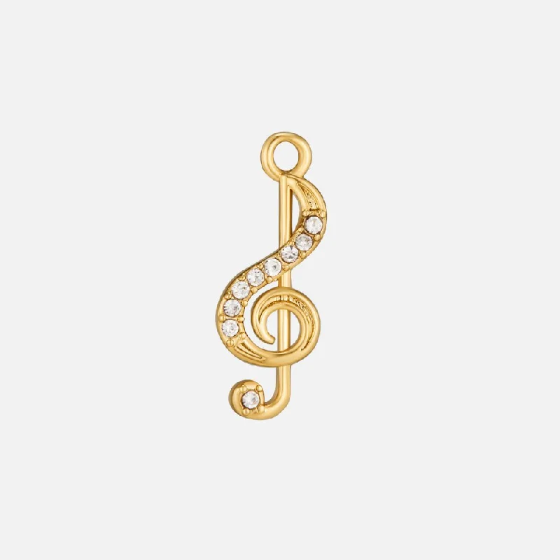 Women’s vintage gold necklaces-Crystal Music Note Charm