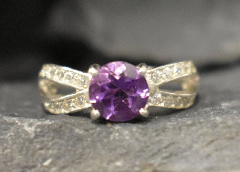 Women’s moissanite engagement rings-Genuine Amethyst Ring - Purple Engagement Ring - Violet Promise Ring