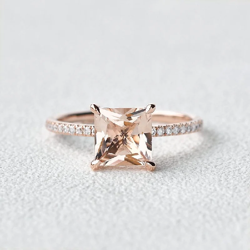 Women’s romantic diamond rings-7mm Peachy Morganite Rose Gold Ring