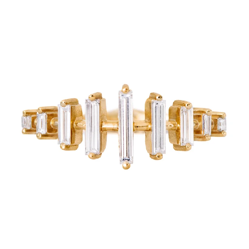 Women’s geometric diamond rings-Spaced Needle Baguette Diamond Ring