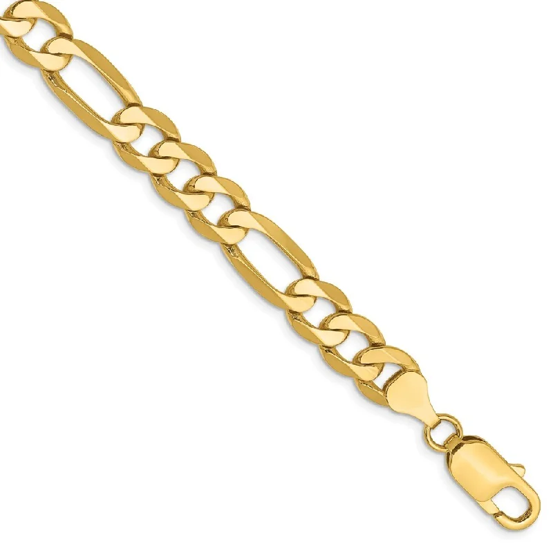 Women’s precious metal bracelets-14k Yellow Gold 7.5mm Flat Figaro Chain Bracelet, 8"