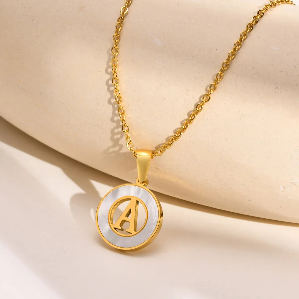 Women’s floral pendant necklaces-Ins Style Simple Style Letter Stainless Steel Plating Hollow Out Inlay Shell 18k Gold Plated Necklace Pendant