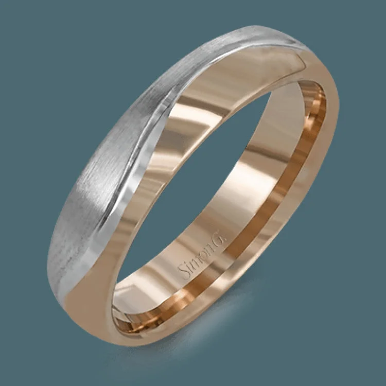 Women’s white gold engagement rings-Effortlessly blending contemporary design with classic styling, this two-tone men's wedding band features winding columns of brushed white gold and polished yellow gold.