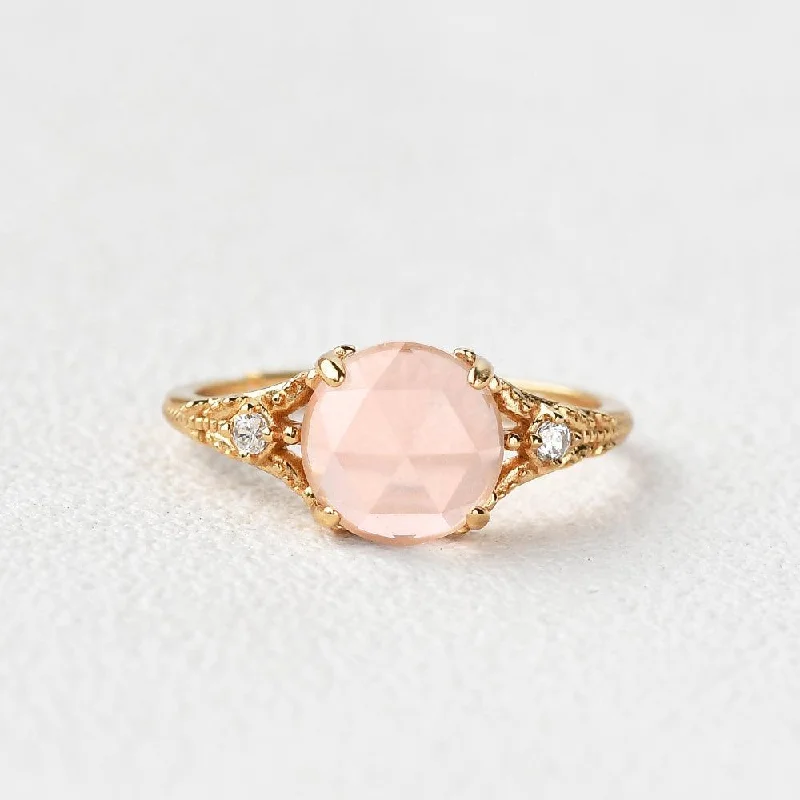 Women’s emerald rings-Rose Cut Pink Crystal Vintage Inspired Yellow Gold Ring