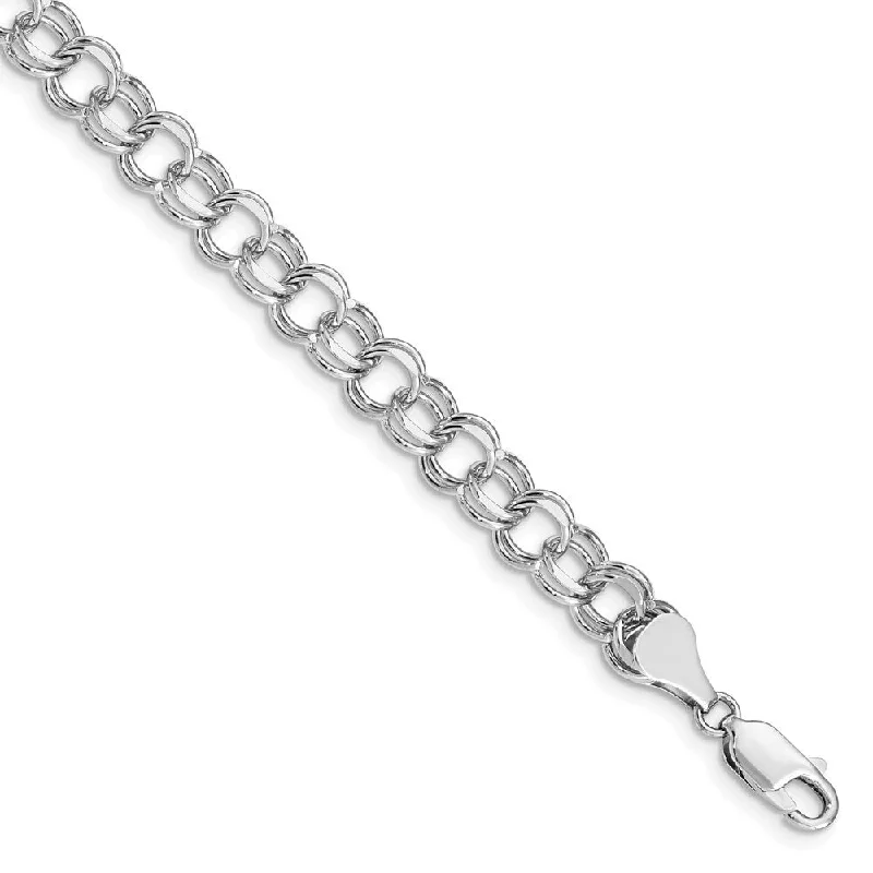 Women’s crystal bangle bracelets-14k White Gold 7mm Double Link Charm Bracelet, 7"