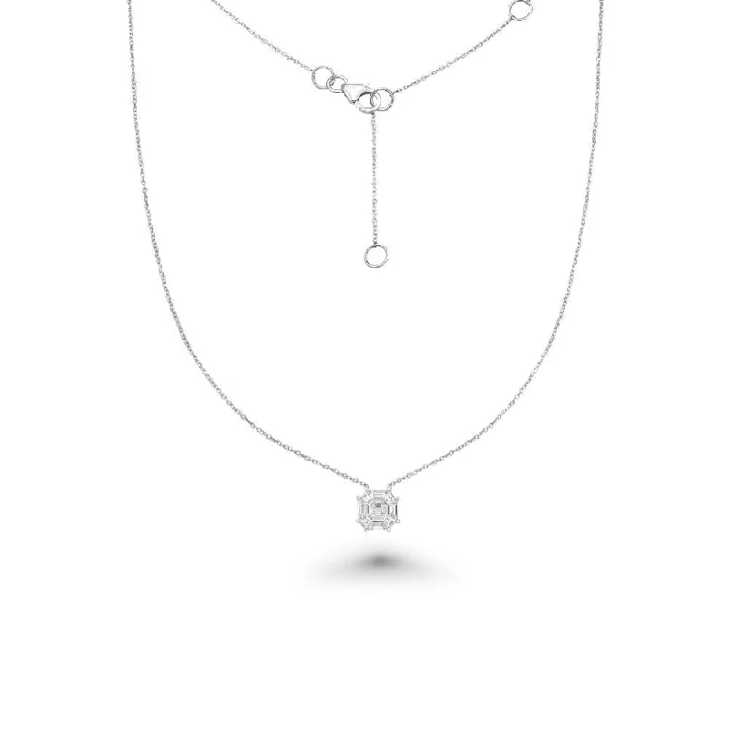 Women’s radiant-cut necklaces-Illusion Rectangular Shape Emerald Cut Diamond Necklace (0.50 ct.) in 14K Gold