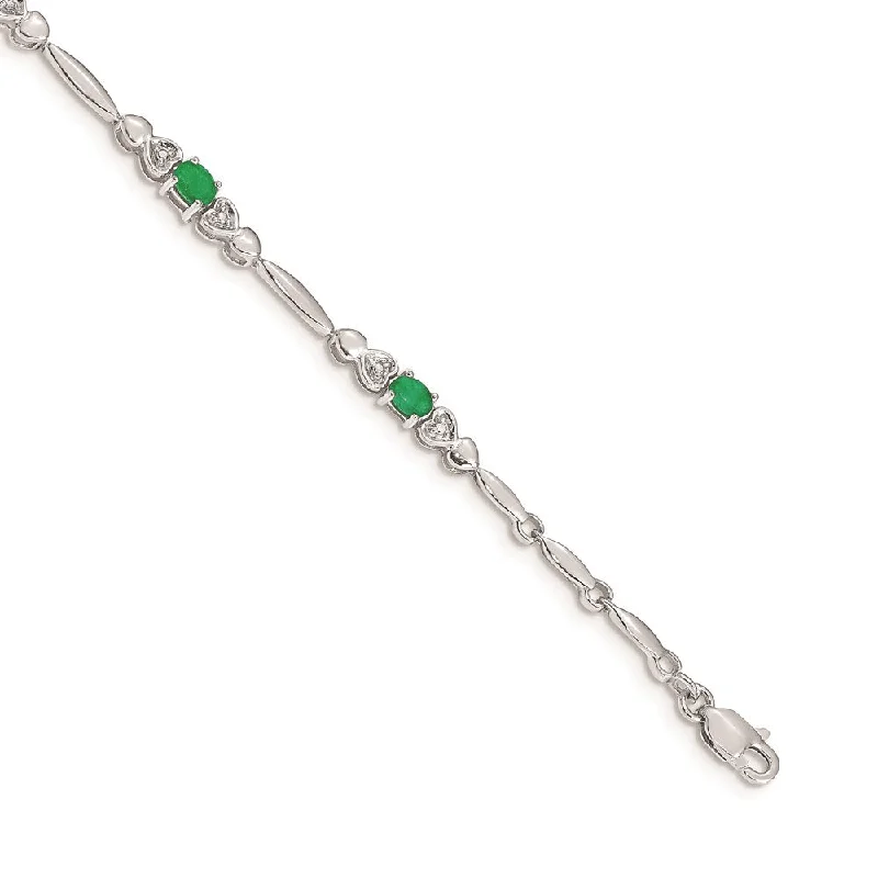 Women’s heart charm bracelets-14k White Gold Diamond and Emerald Bracelet-WBC-BM4479-EM-001-WA