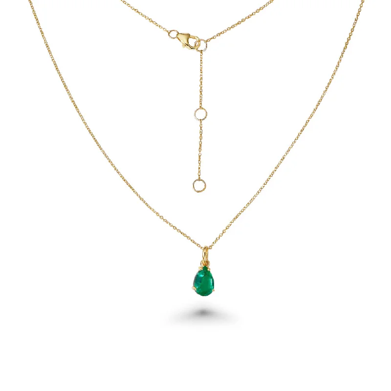 Women’s luxury necklaces-Pear Shape Emerald Pendant Necklace (1.00 ct.) in 14K Gold