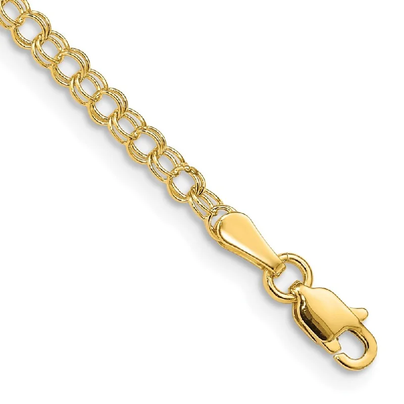 Women’s tennis bracelets-14k Yellow Gold 3mm Solid Double Link Charm Bracelet, 7"