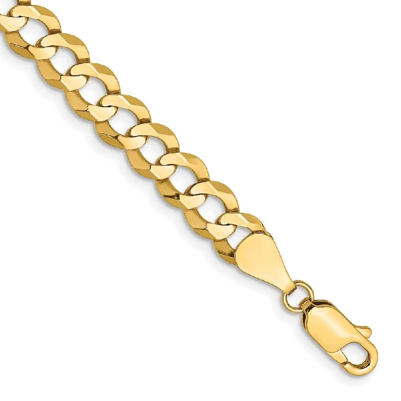 Women’s leather bracelets-14k Yellow Gold 7.2mm Lightweight Flat Cuban Chain Bracelet, 7"