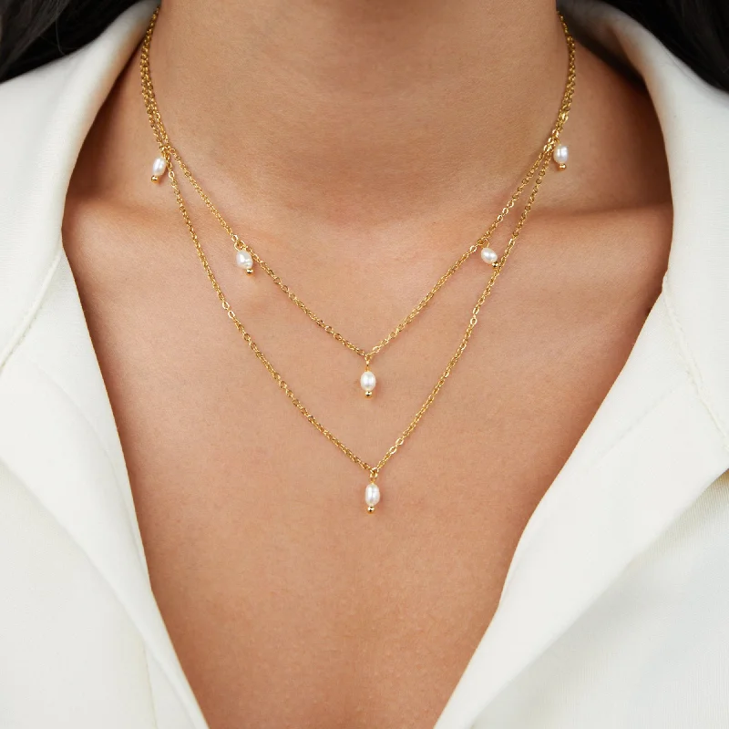 Women’s minimalist necklaces-Kayla Pearl Drop Layered Necklace