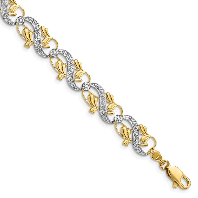 Women’s infinity bracelets-14K w/Rhodium D/C Fancy Leaves Link Bracelet-WBC-FB1847-7.5