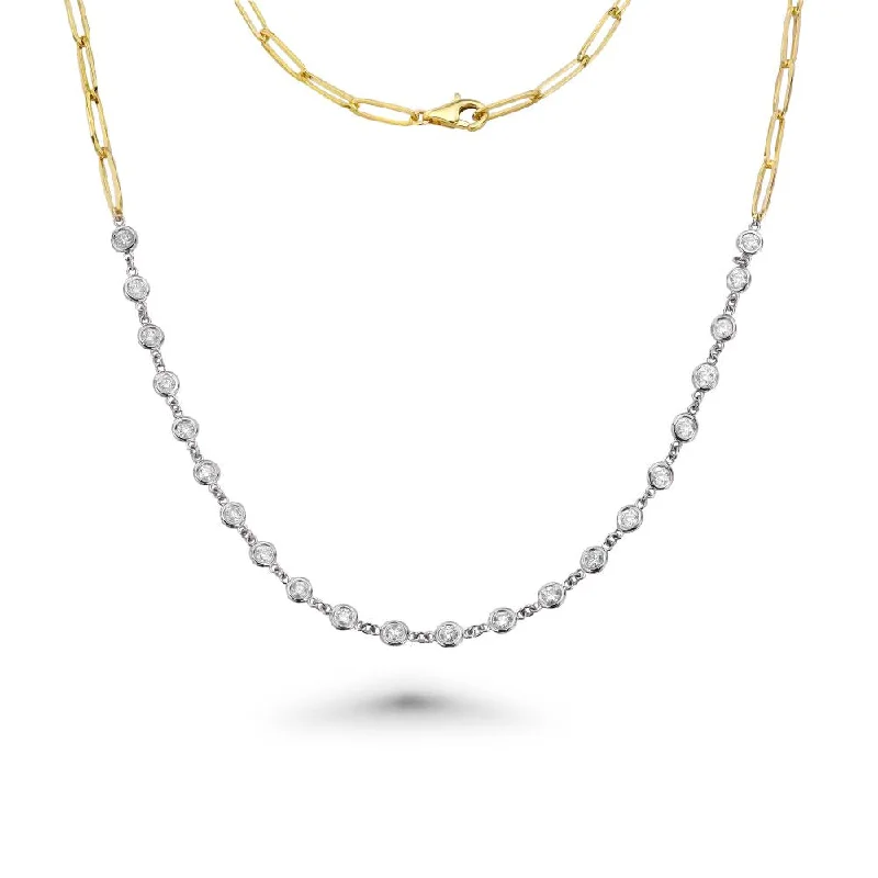 Women’s fashion necklaces-Diamond Station Necklace With Paper Clip Chain (0.80 ct.) in 14K Gold