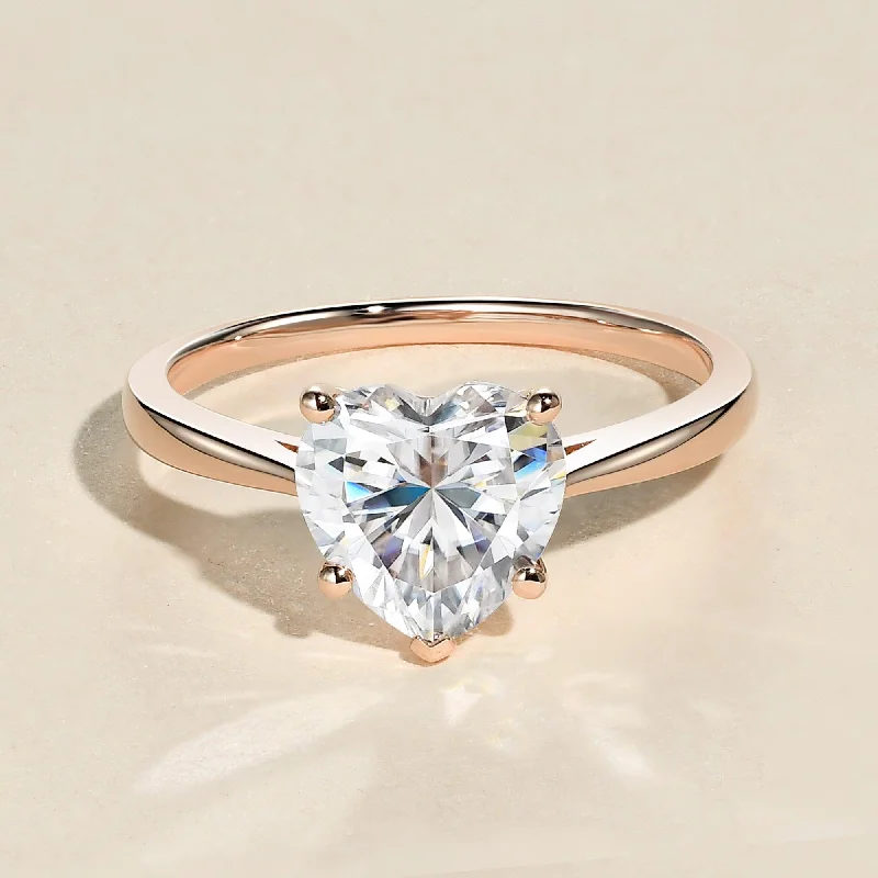 Women’s romantic diamond rings-2.0ct Heart Shaped Moissanite Classic Solitaire Ring