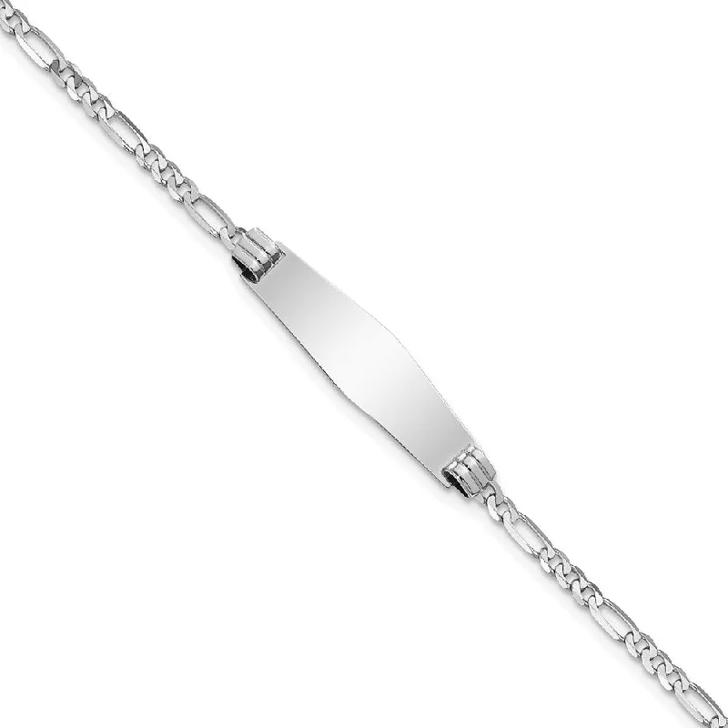 Women’s cuff bracelets-14k WG Soft Diamond Shape Figaro Link ID Bracelet-WBC-FG80IDCW-7