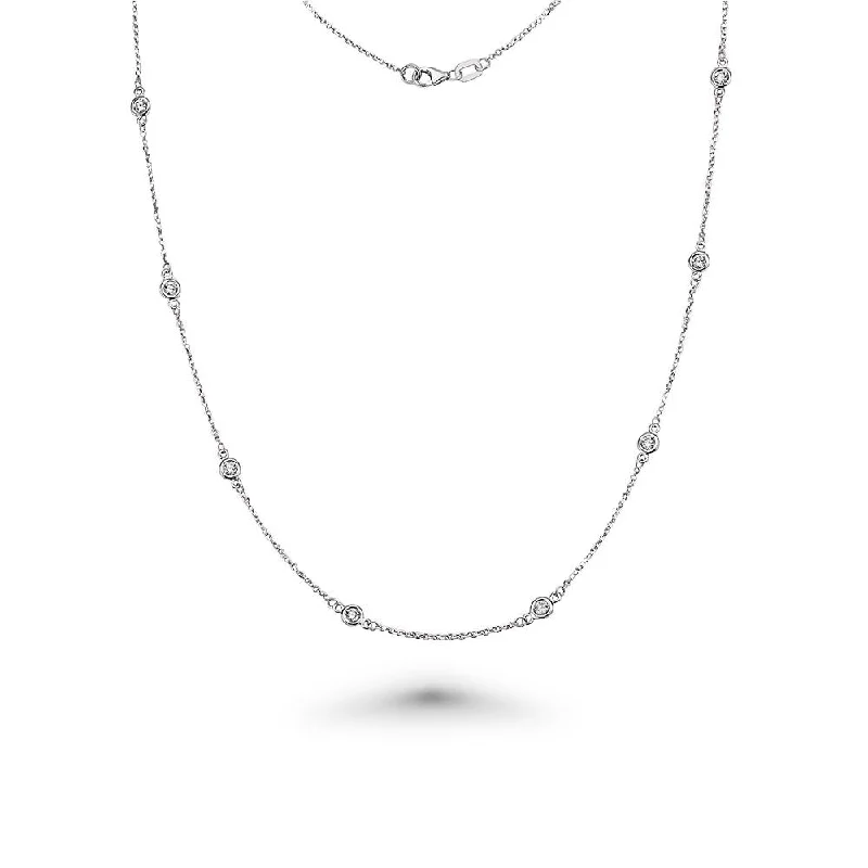 Women’s matching earrings and necklaces-12 Stone Diamond By The Yard Necklace, Bezel Set Diamond Station Necklace in 14K Gold