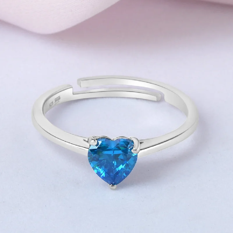 Women’s engagement ring sets-Blue Heart Rhodium Plated 925 Sterling Silver Ring